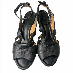 chloe Leather Ankle Strap Cork Wedge Sandals